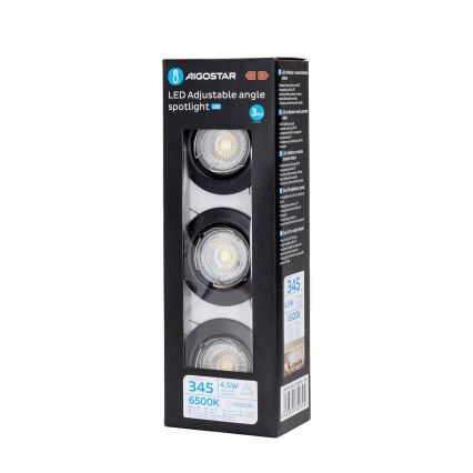 Aigostar - Komplekts 3x LED iebūvējamie griestu gaismekļi 1xGU10/4,5W/230V 6500K melns