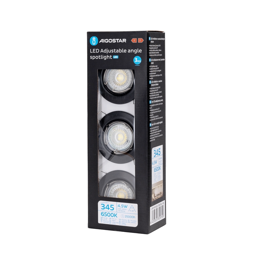 Aigostar - Komplekts 3x LED iebūvējamie griestu gaismekļi 1xGU10/4,5W/230V 6500K melns