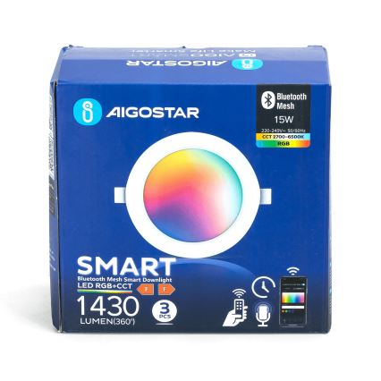 Aigostar - komplekts 3x LED RGBW regulējami iebūvējamie griestu gaismekļi MESH LED/15W/230V 2700K-6500K Ø17 cm