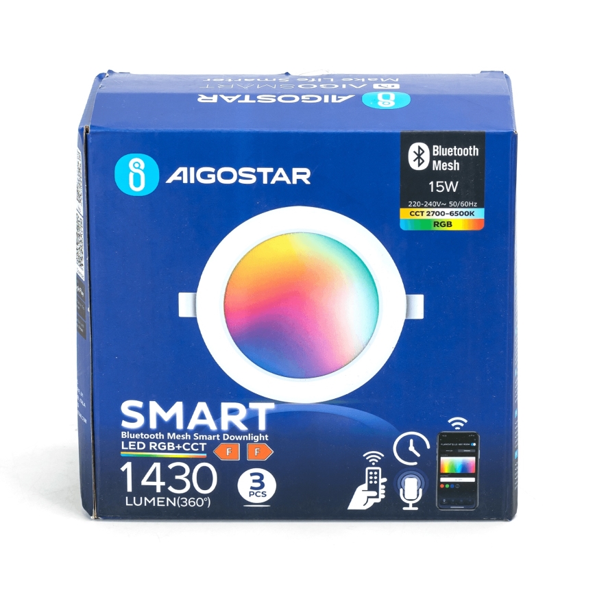 Aigostar - komplekts 3x LED RGBW regulējami iebūvējamie griestu gaismekļi MESH LED/15W/230V 2700K-6500K Ø17 cm