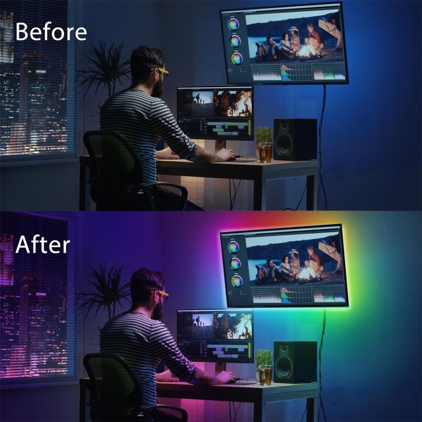 Aigostar - KOMPLEKTS 4x LED RGB Aptumšojama josla 0,5m LED/2,5W/5V IP65 + TP