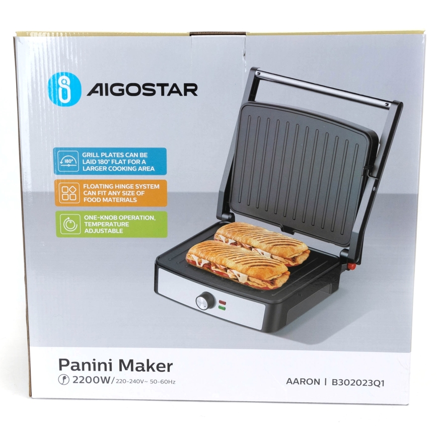 Aigostar - Kontaktgrils 2200W/230V melns/nerūsējošais tērauds