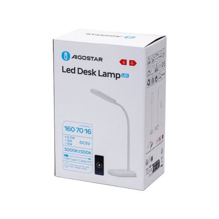 Aigostar - LED Aptumšojama galda lampa ar bezvadu uzlādi LED/2,5W/5V balta