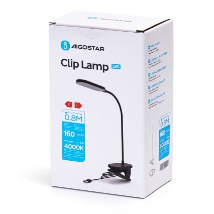 Aigostar - LED Aptumšojama galda lampa ar stiprinājumu LED/2,5W/5V melna