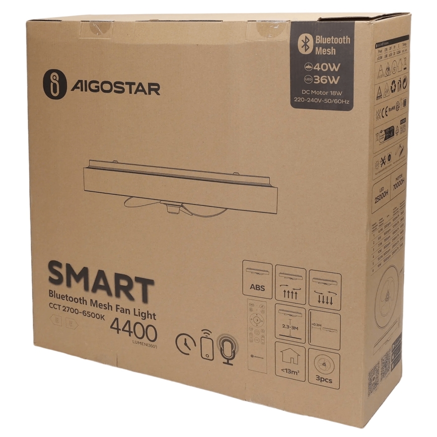 Aigostar - LED Aptumšojama griestu lampa ar ventilatoru MESH LED/40W/230V 2700-6500K melna + tālvadības pults
