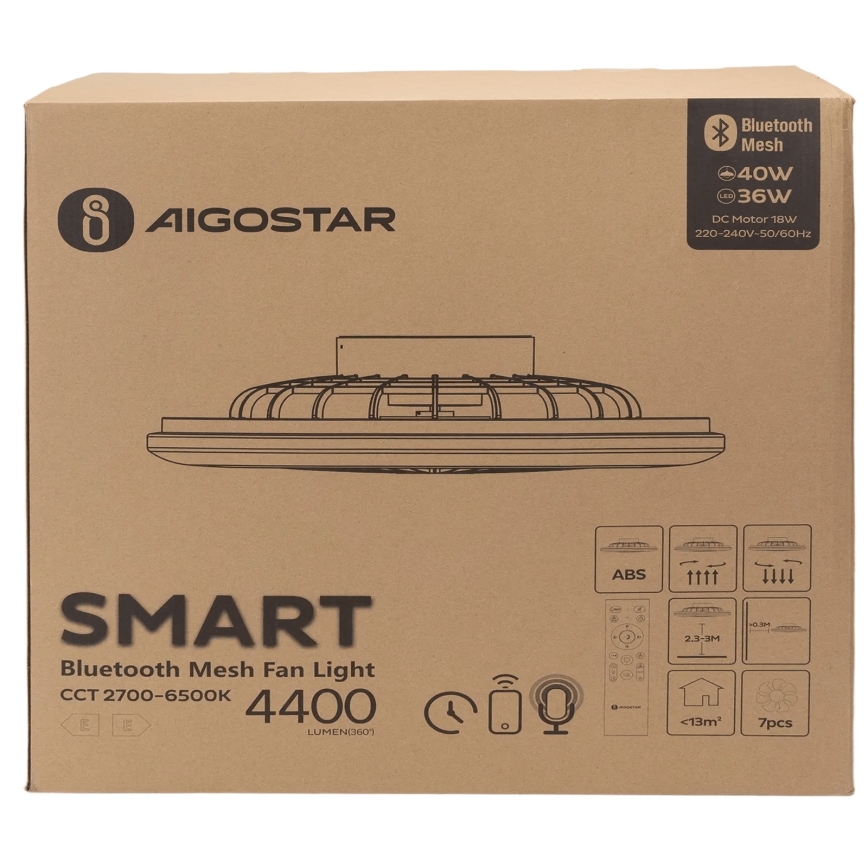 Aigostar - LED Aptumšojama griestu lampa ar ventilatoru MESH LED/40W/230V 2700-6500K balta + tālvadības pults