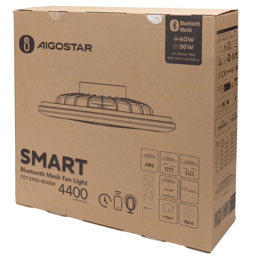 Aigostar - LED Aptumšojama griestu lampa ar ventilatoru MESH LED/40W/230V 2700-6500K balta + tālvadības pults
