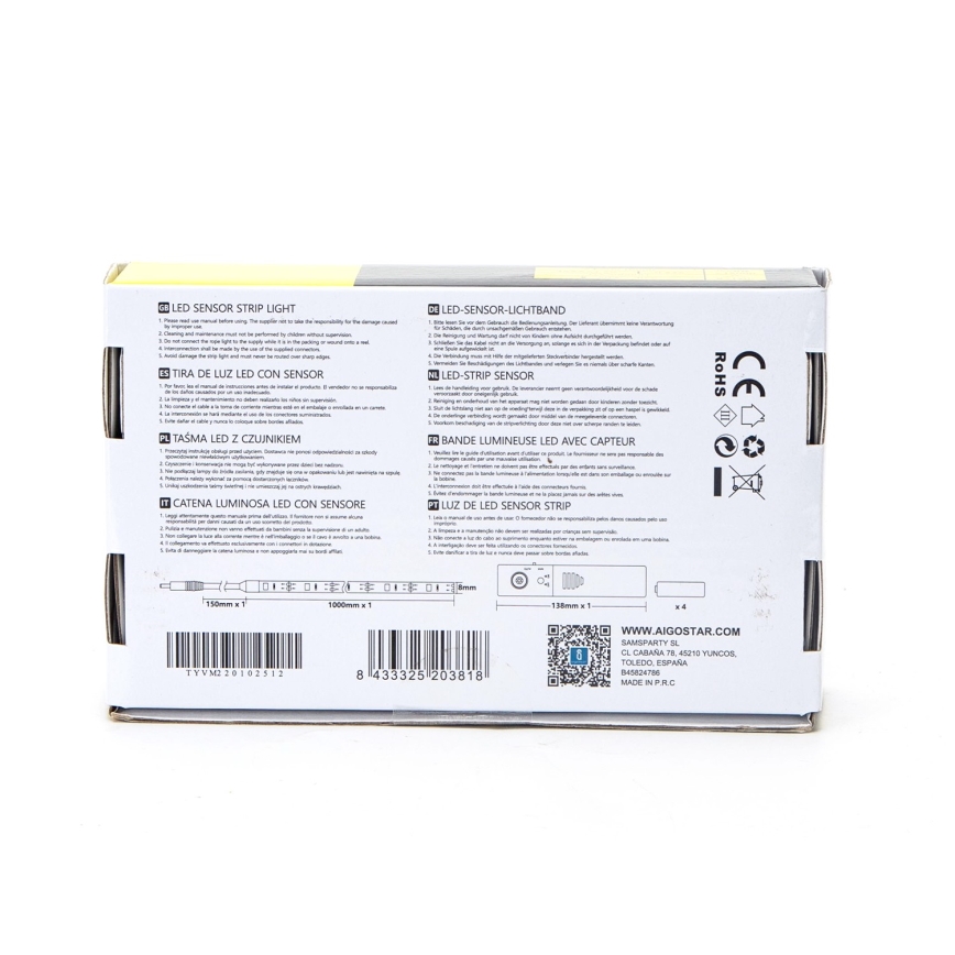 Aigostar - LED Aptumšojama josla ar sensoru 1m LED/2W/4xAAA 3000K IP65
