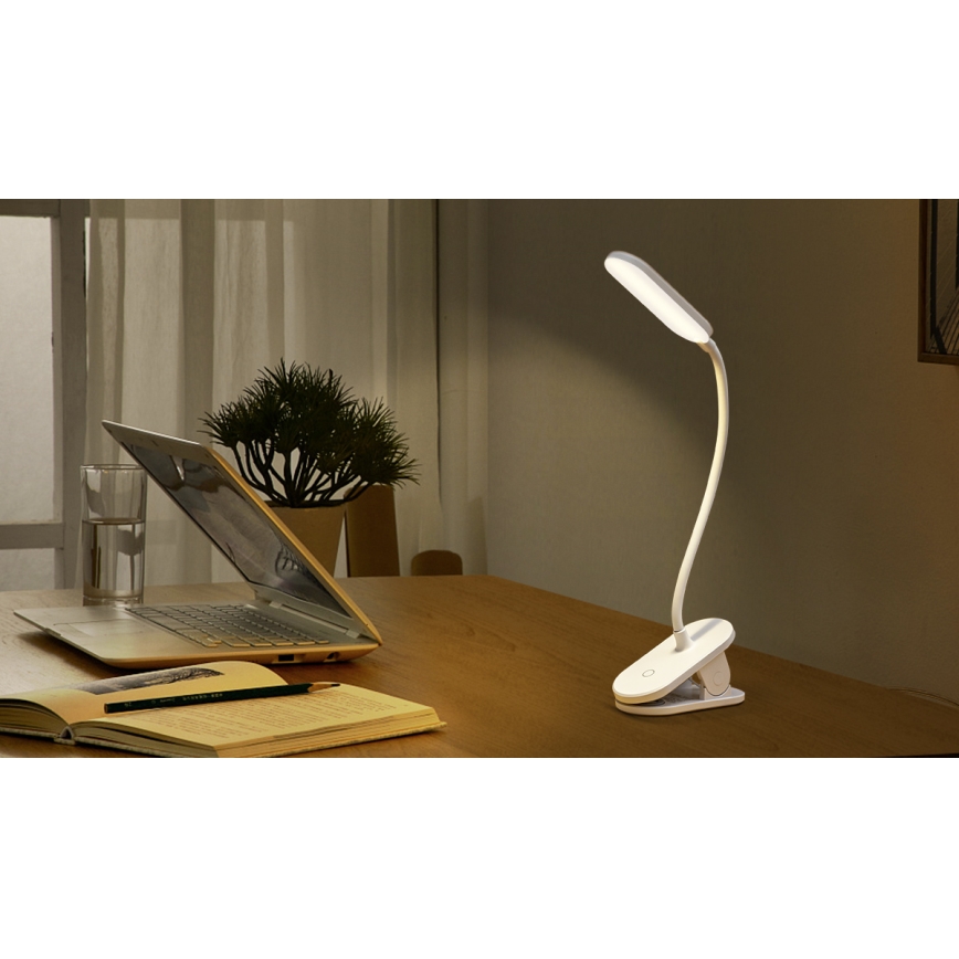 Aigostar - LED Aptumšojama, lādējama galda lampa ar stiprinājumu LED/2,5W/5V 1200mAh balta