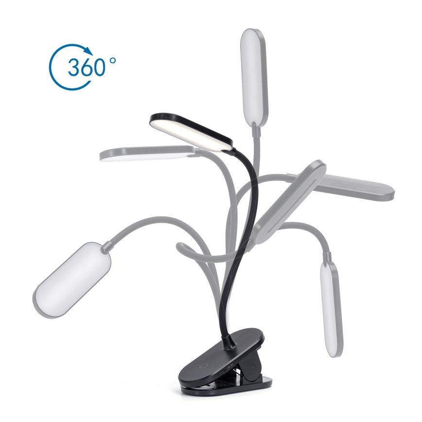 Aigostar - LED Aptumšojama, lādējama galda lampa ar stiprinājumu LED/2,5W/5V melna