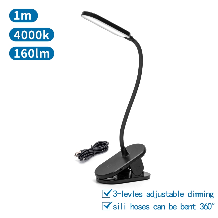 Aigostar - LED Aptumšojama, lādējama galda lampa ar stiprinājumu LED/2,5W/5V melna