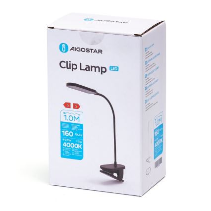 Aigostar - LED Aptumšojama, lādējama galda lampa ar stiprinājumu LED/2,5W/5V melna