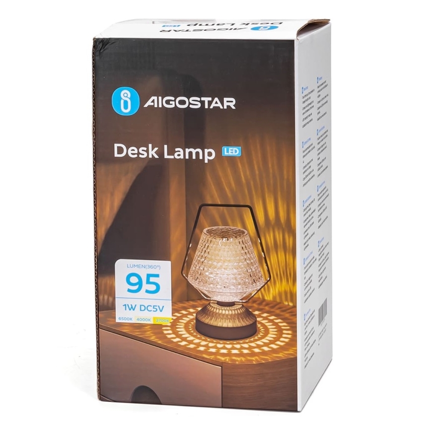 Aigostar - LED Aptumšojama, lādējama galda lampa LED/1W/5V 2700/4000/6500K 1800mAh 20 cm