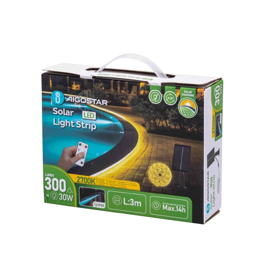 Aigostar - LED Aptumšojama saules enerģijas josla LED/1,6W/3,2V 3 m 2700K IP65 + tālvadības pults