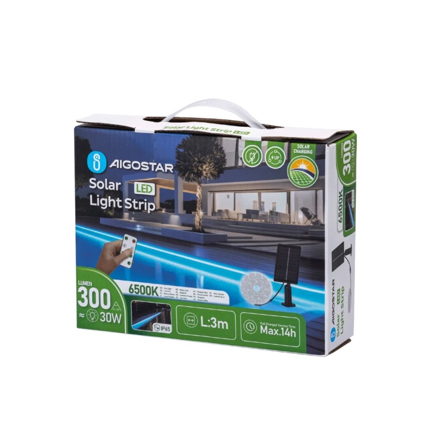 Aigostar - LED Aptumšojama saules enerģijas josla LED/1,6W/3,2V 3 m 1600 mAh 6500K IP65 + tālvadības pults