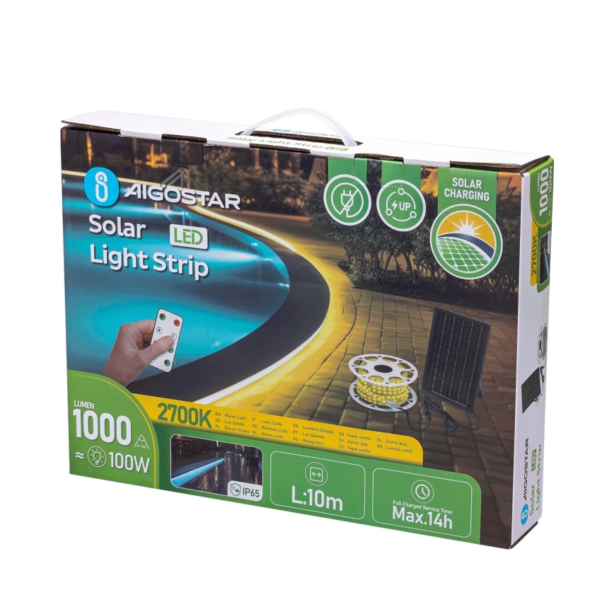 Aigostar - LED Aptumšojama saules enerģijas josla LED/10W/3,2V 10 m 2700K IP65 + tālvadības pults
