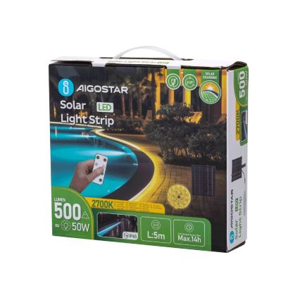 Aigostar - LED Aptumšojama saules enerģijas josla LED/5W/3,2V 5 m 2700K IP65 + tālvadības pults