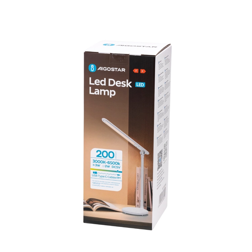 Aigostar - LED Aptumšojama uzlādējama skārienvadāma galda lampa LED/3W/5V 1200mAh 3000/4000/6500K