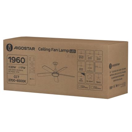 Aigostar - LED Aptumšojams griestu ventilators LED/20W/230V 2700-6500K 132cm balta/bēša + tālvadības pults