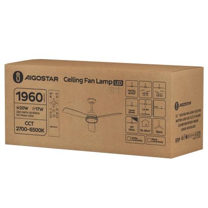 Aigostar - LED Aptumšojams griestu ventilators LED/20W/230V 2700-6500K 132cm brūna + tālvadības pults