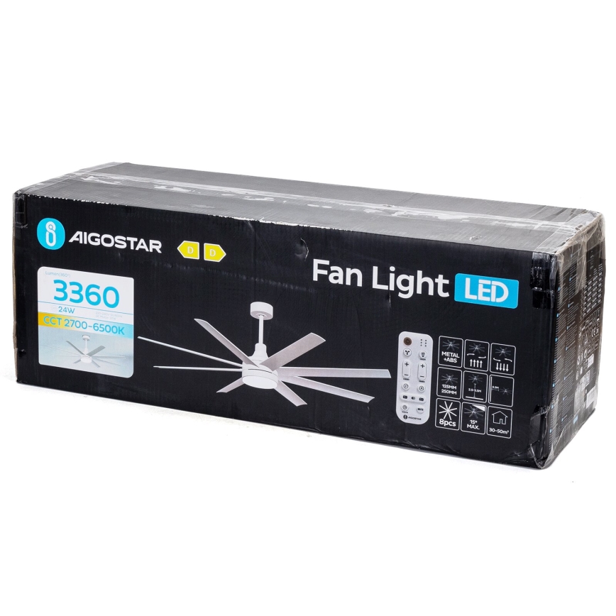 Aigostar - LED Aptumšojams griestu ventilators LED/24W/230V 2700-6500K d. 165 cm + tālvadības pults balta