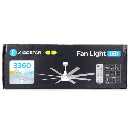 Aigostar - LED Aptumšojams griestu ventilators LED/24W/230V 2700-6500K d. 165 cm + tālvadības pults balta