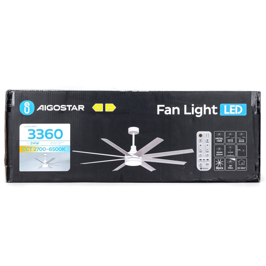 Aigostar - LED Aptumšojams griestu ventilators LED/24W/230V 2700-6500K d. 165 cm + tālvadības pults balta