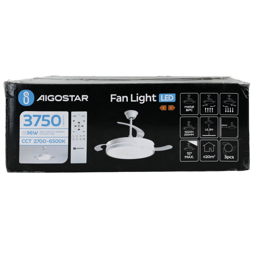 Aigostar - LED Aptumšojams griestu ventilators LED/36W/230V 2700-6500K d. 107 cm + tālvadības pults balta