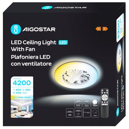 Aigostar - LED Aptumšojams griestu ventilators LED/40W/230V 2700-6500K d. 49 cm + tālvadības pults balta