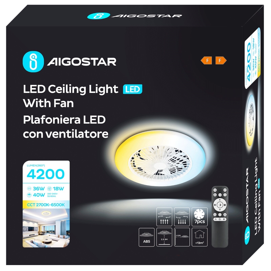 Aigostar - LED Aptumšojams griestu ventilators LED/40W/230V 2700-6500K d. 49 cm + tālvadības pults balta