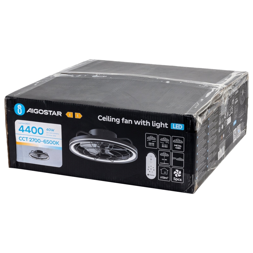 Aigostar - LED Aptumšojams griestu ventilators LED/40W/230V 2700-6500K d. 48 cm + tālvadības pults melna