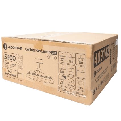 Aigostar - LED Aptumšojams griestu ventilators LED/50W/230V 2700-6500K 106cm melna + tālvadības pults