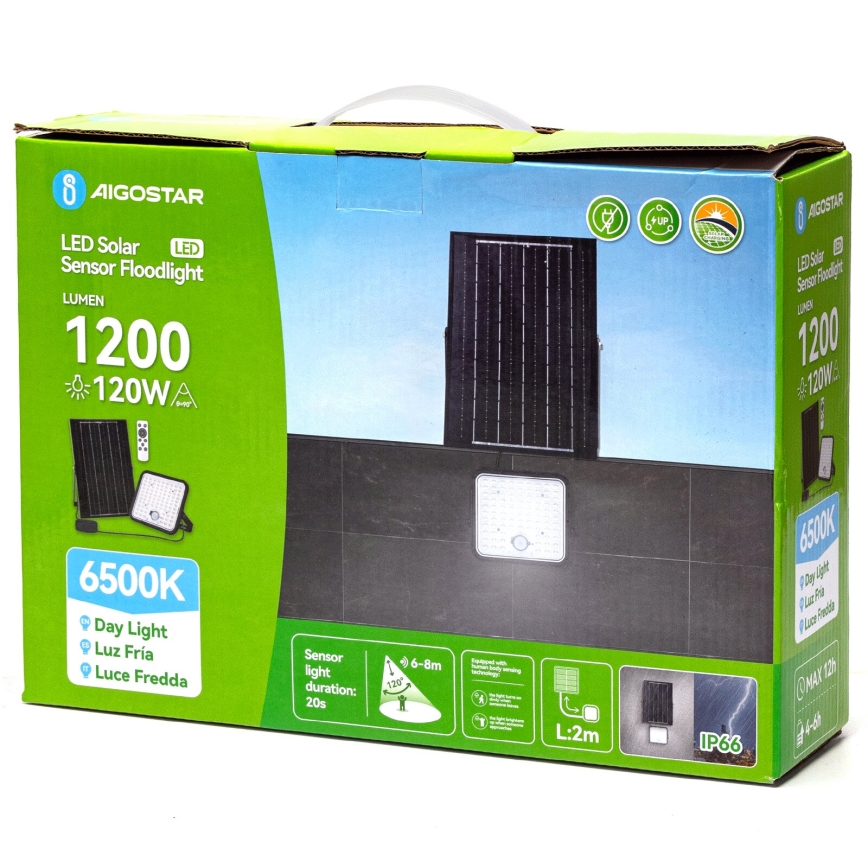 Aigostar - LED Aptumšojams saules enerģijas prožektors ar sensoru LED/120W/3,4V 6500K IP66 + tālvadības pults