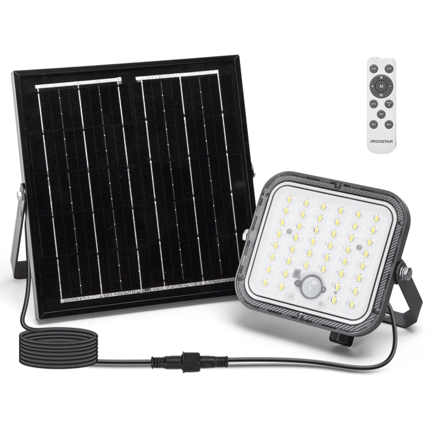 Aigostar - LED Aptumšojams saules enerģijas prožektors ar sensoru LED/80W/3,4V 6500K IP66 + tālvadības pults