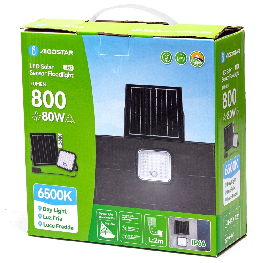 Aigostar - LED Aptumšojams saules enerģijas prožektors ar sensoru LED/80W/3,4V 6500K IP66 + tālvadības pults