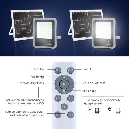 Aigostar - LED Aptumšojams saules enerģijas prožektors LED/100W/3,2V IP65 + TP