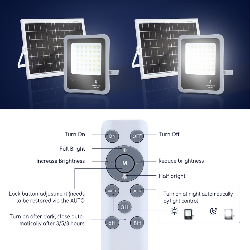 Aigostar - LED Aptumšojams saules enerģijas prožektors LED/100W/3,2V IP65 10000 mAh + TP