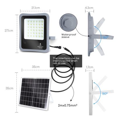 Aigostar - LED Aptumšojams saules enerģijas prožektors LED/100W/3,2V IP65 + TP