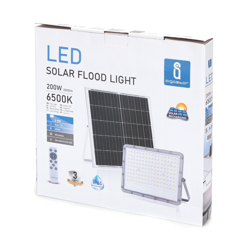 Aigostar - LED Aptumšojams saules enerģijas prožektors LED/200W/3,2V IP65 20000 mAh + tālvadības pults