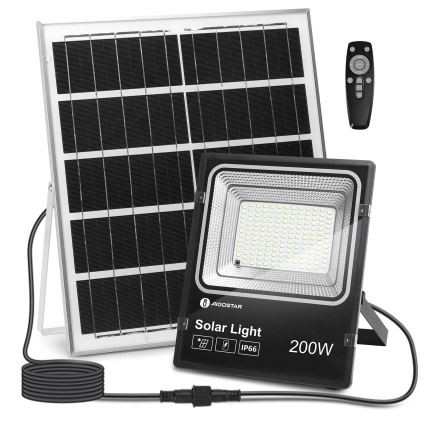 Aigostar - LED Aptumšojams saules enerģijas prožektors LED/200W/3,2V IP66 + tālvadības pults