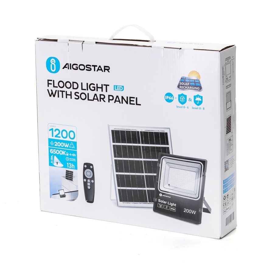 Aigostar - LED Aptumšojams saules enerģijas prožektors LED/200W/3,2V IP66 + tālvadības pults