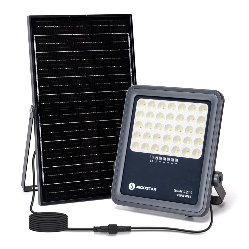 Aigostar - LED Aptumšojams saules enerģijas prožektors LED/200W/3,4V IP65 15000 mAh + tālvadības pults