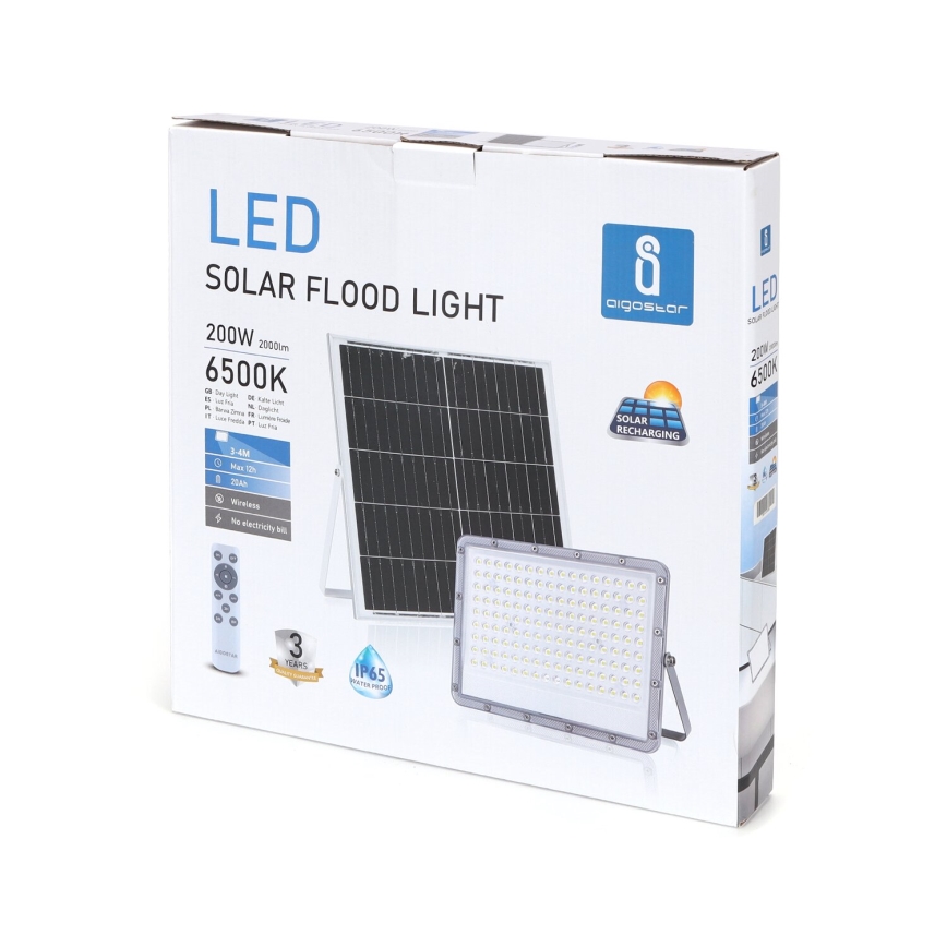 Aigostar - LED Aptumšojams saules enerģijas prožektors LED/200W/3,4V 20000 mAh IP65 + tālvadības pults