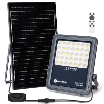 Aigostar - LED Aptumšojams saules enerģijas prožektors LED/200W/3,4V IP65 + tālvadības pults