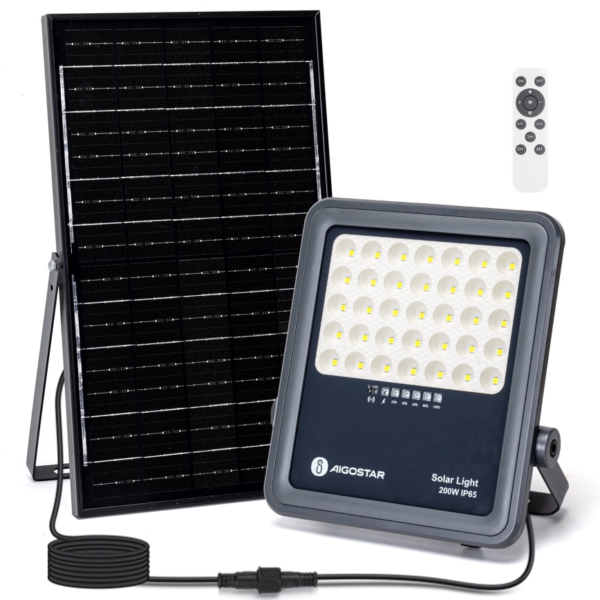 Aigostar - LED Aptumšojams saules enerģijas prožektors LED/200W/3,4V IP65 + tālvadības pults