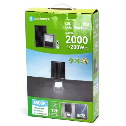 Aigostar - LED Aptumšojams saules enerģijas prožektors LED/200W/3,4V IP65 + tālvadības pults