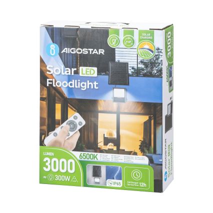 Aigostar - LED Aptumšojams saules enerģijas prožektors LED/300W/3,4V IP65 + tālvadības pults