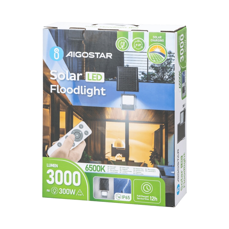 Aigostar - LED Aptumšojams saules enerģijas prožektors LED/300W/3,4V IP65 + tālvadības pults
