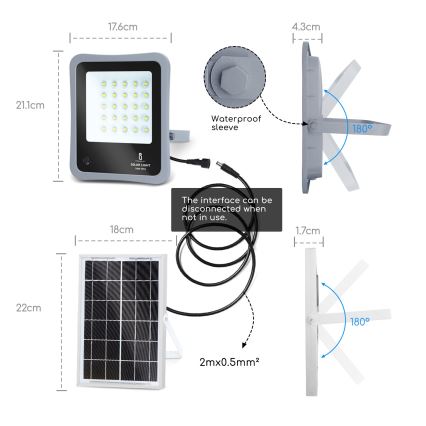 Aigostar - LED Aptumšojams saules enerģijas prožektors LED/30W/3,2V 20000 mAh IP67 + TP