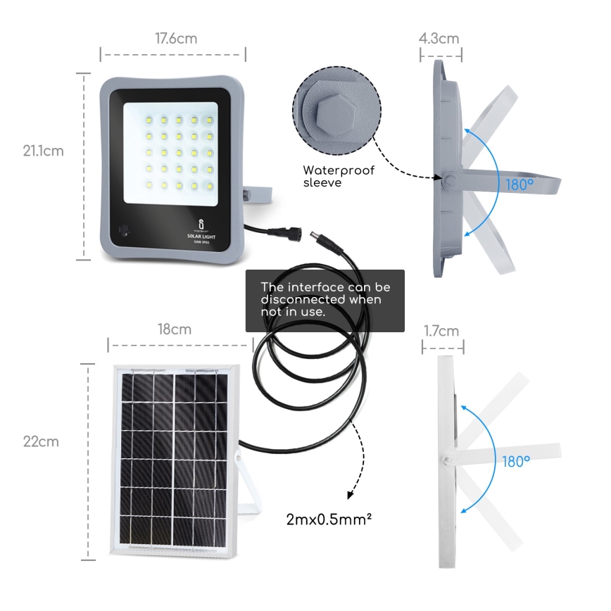 Aigostar - LED Aptumšojams saules enerģijas prožektors LED/30W/3,2V 20000 mAh IP67 + TP